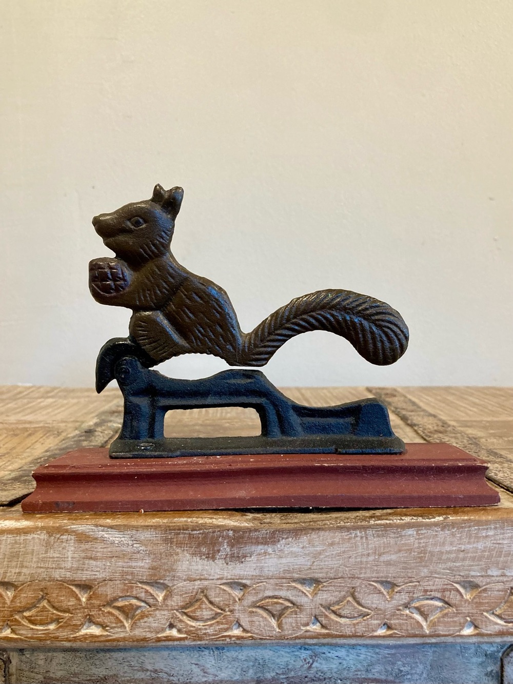Metal Squirrel Nutcracker on Wood Base Fall Decor
